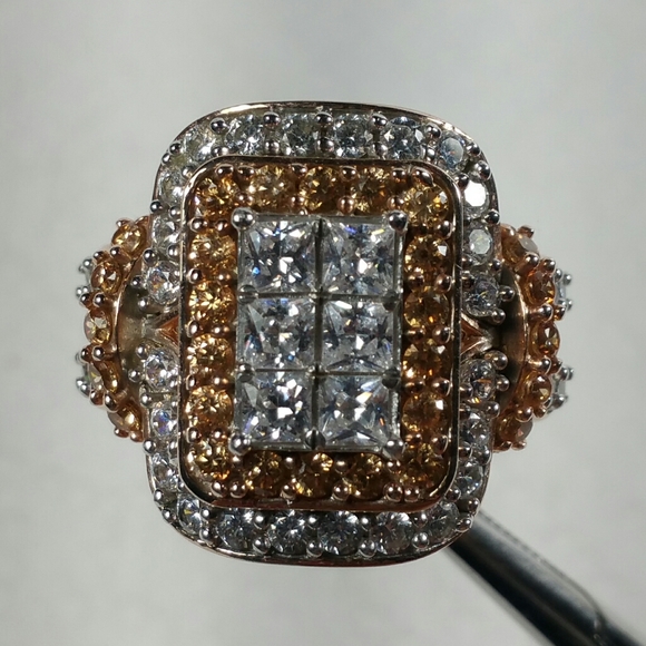 DESIGNER SJ ROSE GOLD STERLING MORGANITE CZ  RING - Picture 1 of 8